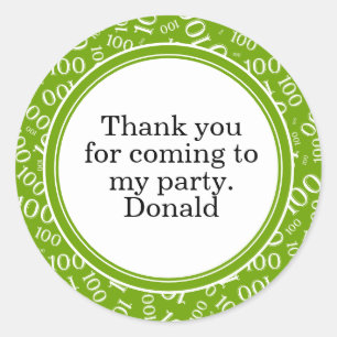 Your Text 100th Random Number Pattern Green/White Classic Round Sticker