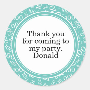 Your Text 100th Random Number Pattern Teal/White Classic Round Sticker