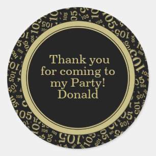 Your Text 105th Random Number Pattern Black/Gold Classic Round Sticker