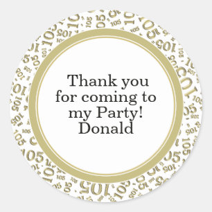 Your Text 105th Random Number Pattern Gold/White Classic Round Sticker