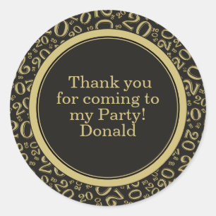 Your Text 20th Random Number Pattern Black/Gold Classic Round Sticker