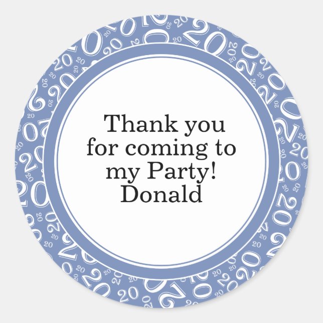  Your Text 20th Random Number Pattern Blue/White Classic Round Sticker (Front)