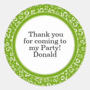 Your Text 25th Random Number Pattern Green/White Classic Round Sticker