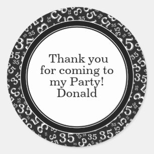 Your Text 35th Random Number Pattern Black/White Classic Round Sticker