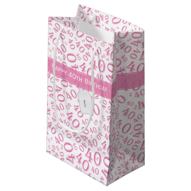 Your Text:  40th Pink Random Number Pattern  Small Gift Bag (Front Angled)