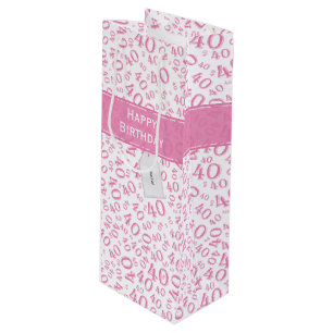 Your Text:  40th Pink Random Number Pattern  Wine Gift Bag
