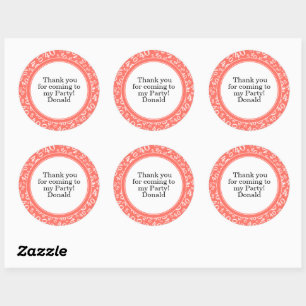 Your Text 40th Random Number Pattern Coral/White Classic Round Sticker
