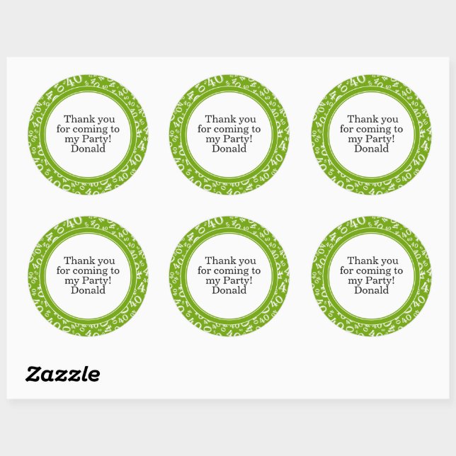  Your Text 40th Random Number Pattern Green/White Classic Round Sticker (Sheet)