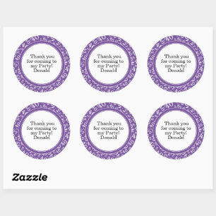 Your Text 40th Random Number Pattern Purple/White Classic Round Sticker