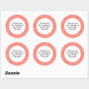 Your Text 45th Random Number Pattern Coral/White Classic Round Sticker