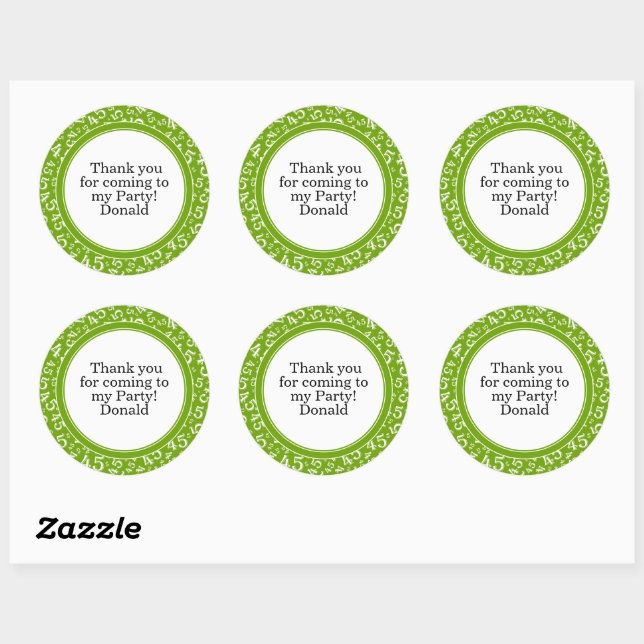  Your Text 45th Random Number Pattern Green/White Classic Round Sticker (Sheet)