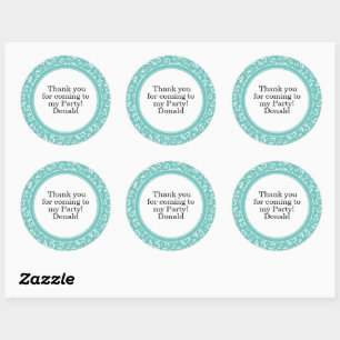Your Text 45th Random Number Pattern Teal/White Classic Round Sticker