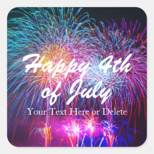 Your Text 4th of July Cool Fireworks Party Square Sticker