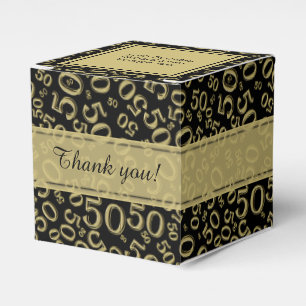 Your Text 50th Birthday Number Pattern Gold/Black Favour Box