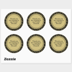 Your Text 50th Random Number Pattern Black/Gold Classic Round Sticker