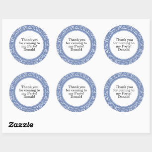 Your Text 50th Random Number Pattern Blue/White Classic Round Sticker
