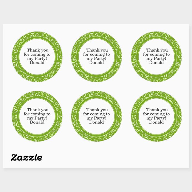  Your Text 50th Random Number Pattern Green/White Classic Round Sticker (Sheet)