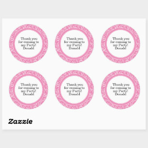 Your Text 50th Random Number Pattern Pink/White Classic Round Sticker