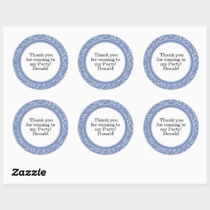 Your Text 55th Random Number Pattern Blue/White Classic Round Sticker