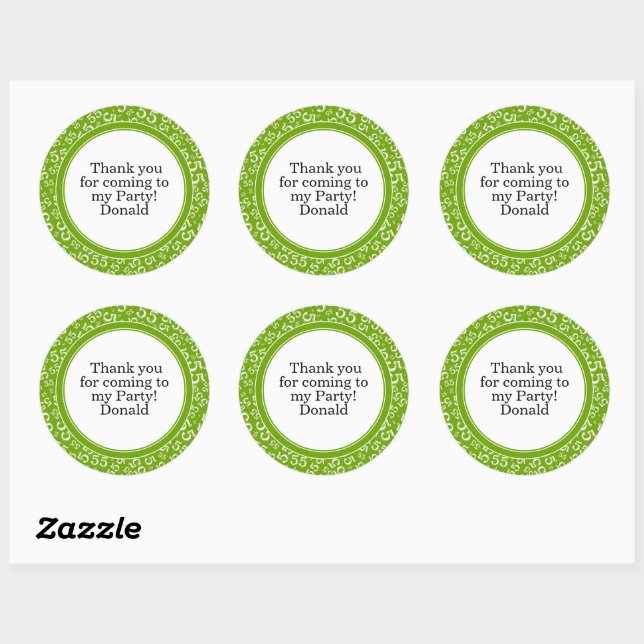  Your Text 55th Random Number Pattern Green/White Classic Round Sticker (Sheet)