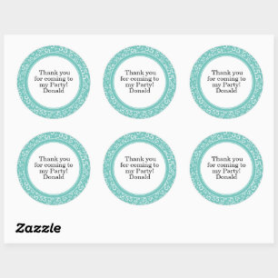 Your Text 55th Random Number Pattern Teal/White Classic Round Sticker