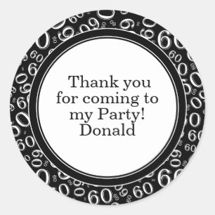 Your Text 60th Random Number Pattern Black/White Classic Round Sticker