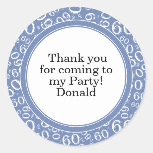 Your Text 60th Random Number Pattern Blue/White Classic Round Sticker