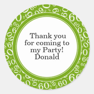 Your Text 60th Random Number Pattern Green/White Classic Round Sticker