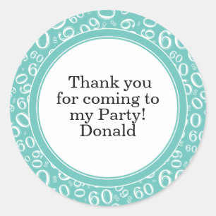 Your Text 60th Random Number Pattern Teal/White Classic Round Sticker