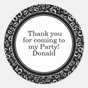 Your Text 65th Random Number Pattern Black/White Classic Round Sticker