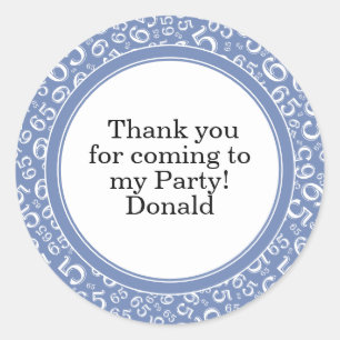 Your Text 65th Random Number Pattern Blue/White Classic Round Sticker
