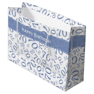 Your text: 70th Birthday Blue Number 70 Pattern Large Gift Bag
