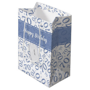 Your text: 70th Birthday Blue Number 70 Pattern Medium Gift Bag