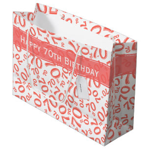 Your text: 70th Birthday Coral Number 70 Pattern Large Gift Bag