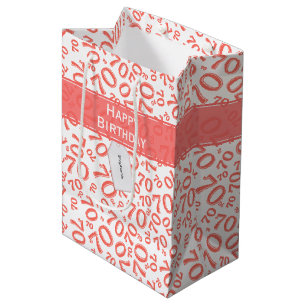 Your text: 70th Birthday Coral Number 70 Pattern Medium Gift Bag