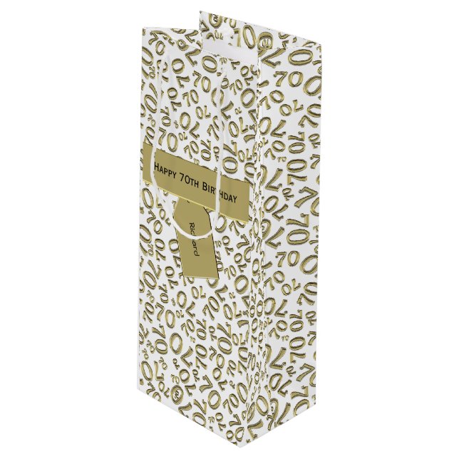 Your text: 70th Birthday Gold Number 70 Pattern  Wine Gift Bag (Front Angled)