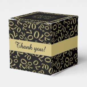 Your Text 70th Birthday Number Pattern Black/Gold Favour Box