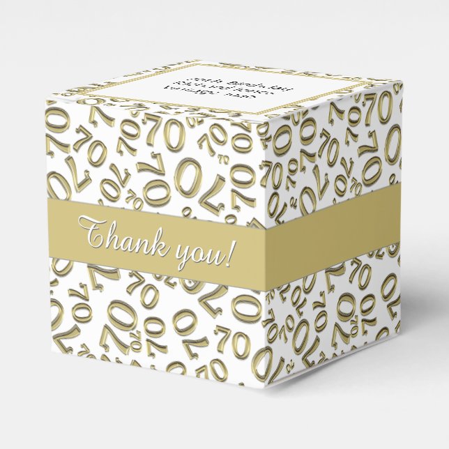Your Text 70th Birthday Number Pattern Gold/White Favour Box (Front Side)