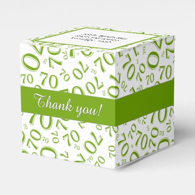Your Text 70th Birthday Number Pattern Green/White Favour Box (Front Side)