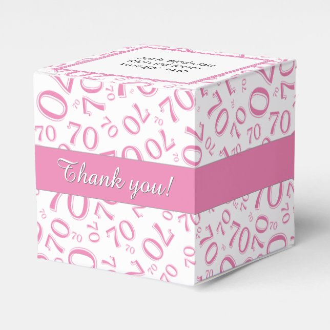 Your Text 70th Birthday Number Pattern Pink/White Favour Box (Front Side)