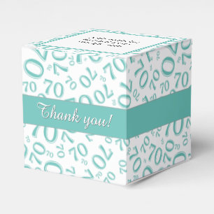 Your Text 70th Birthday Number Pattern Teal/White Favour Box