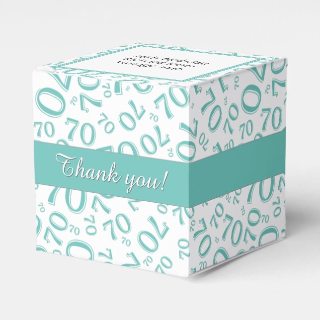 Your Text 70th Birthday Number Pattern Teal/White Favour Box (Front Side)