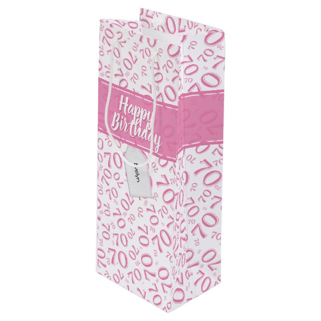 Your text: 70th Birthday Pink Number 70 Pattern Wine Gift Bag (Front Angled)