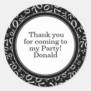 Your Text 70th Random Number Pattern Black/White Classic Round Sticker