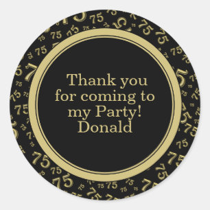Your Text 75th Random Number Pattern Black/Gold Classic Round Sticker