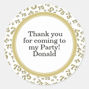 Your Text 75th Random Number Pattern Gold/White Classic Round Sticker
