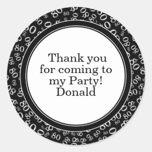  Your Text 80th Random Number Pattern Black/White Classic Round Sticker
