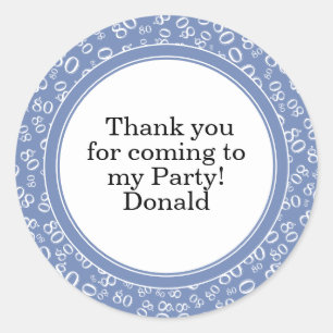 Your Text 80th Random Number Pattern Blue/White Classic Round Sticker