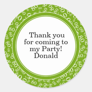 Your Text 80th Random Number Pattern Green/White Classic Round Sticker