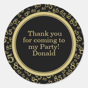 Your Text 85th Random Number Pattern Black/Gold Classic Round Sticker